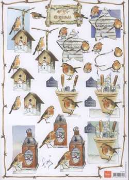 3D Schneidebogen Rotkehlchen, Vogelhaus, Laterne, Topf