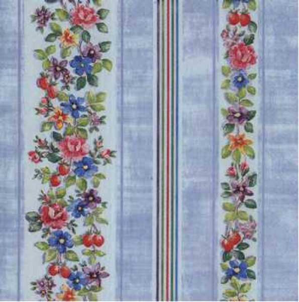 Serviette Blumenbordüre, Erdbeeren, Streifen, Rarität