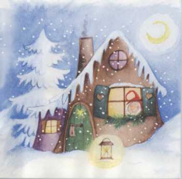 Serviette Lebkuchenhaus mit Zwerg, Rarität