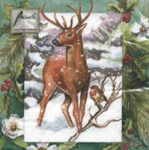 Serviette Winterwald grün, Hirsch