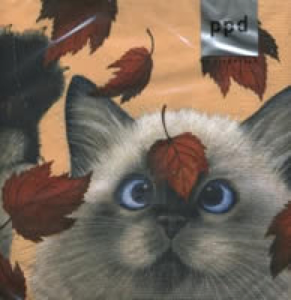 Serviette Katze mit Blättern, Rarität