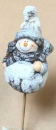 Keramik-Schneemann Neige auf Stab, weiss-braun, mit Besen