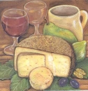 Serviette Stilleben, Käse, Wein, Rarität