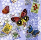 Serviette Schmetterling, Briefmarken, lila